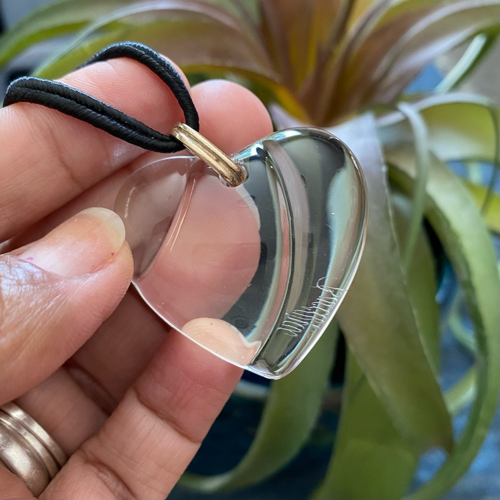 Vintage Baccarat Clear Crystal Puff Heart Necklace